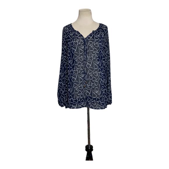 Charter Club blue heart print black long sleeves tunic size M - Picture 4 of 7